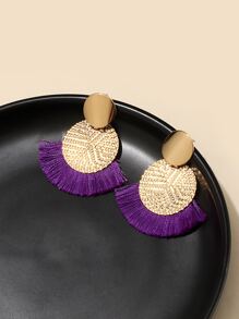 Tassel Decor Round Drop Earrings - Purple - View 3