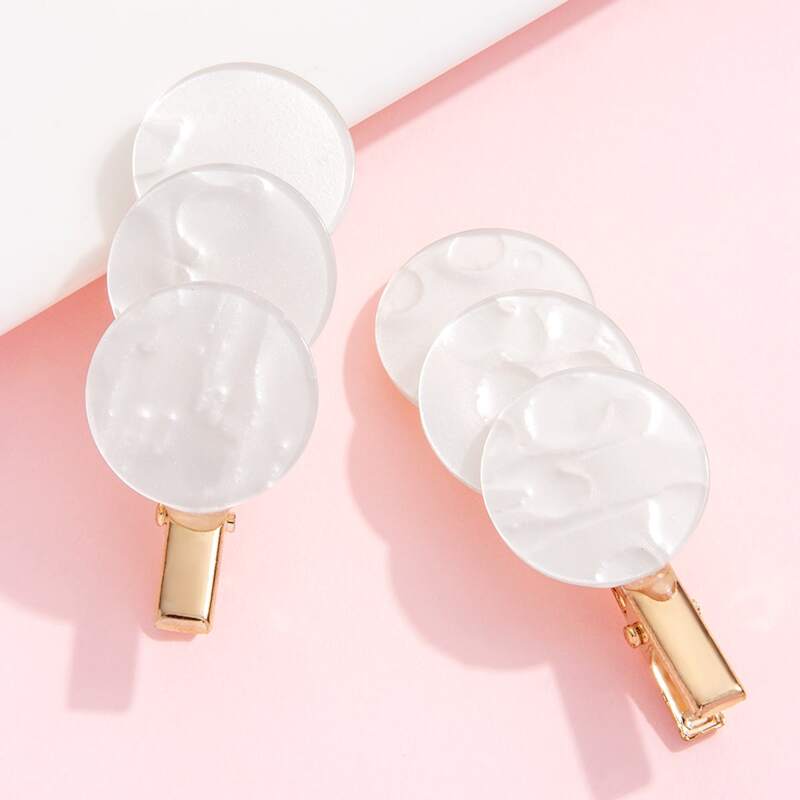 

2pcs Round Decor Hair Clip, White