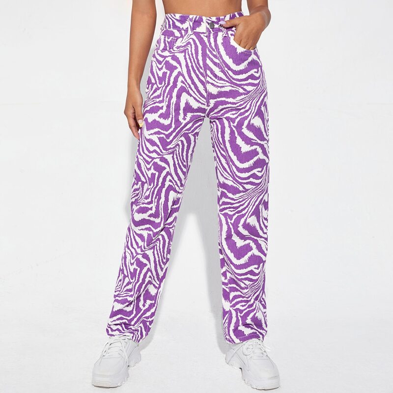 

High Waist Zebra Stripe Jeans, Purple