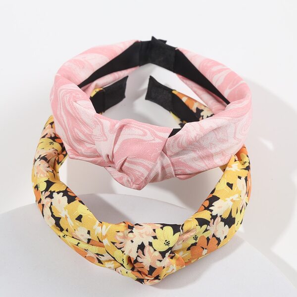 

2pcs Flower Print Knot Decor Headband, Multicolor