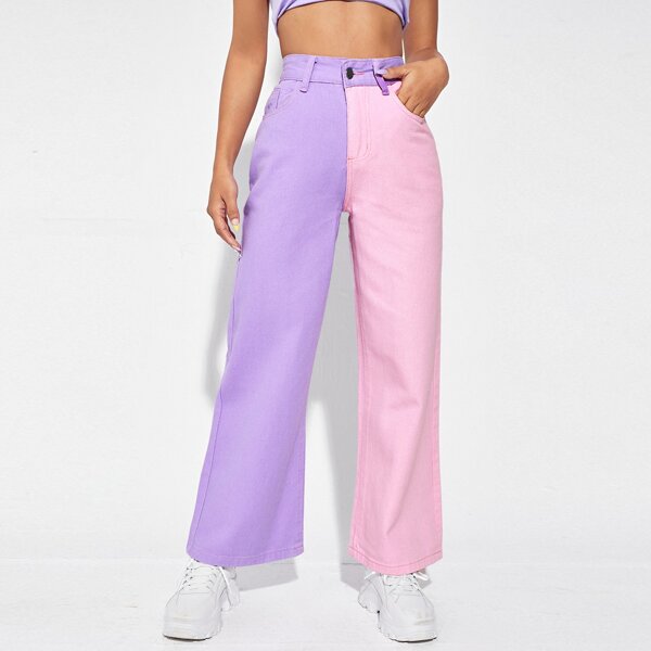 

Colorblock Wide Leg Jeans, Multicolor
