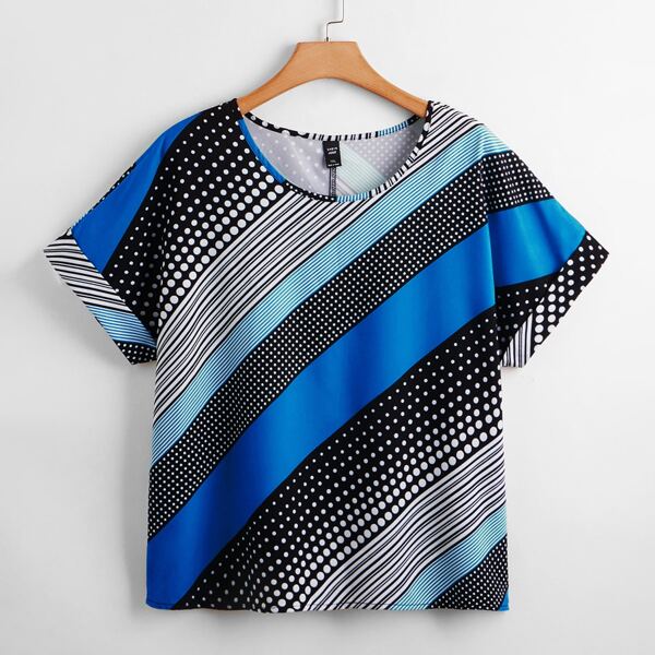 

Plus Polka Dot Colorblock Blouse, Multicolor