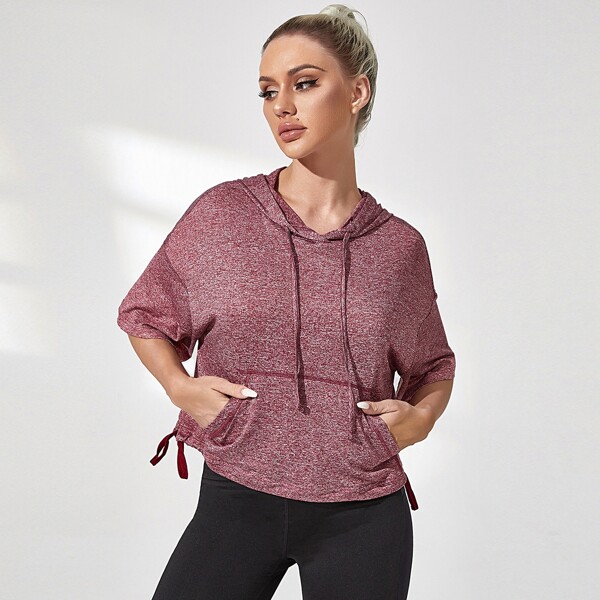 

Breathable Pocket Front Drop Sleeve Sports Sweatshirt, Burgundy