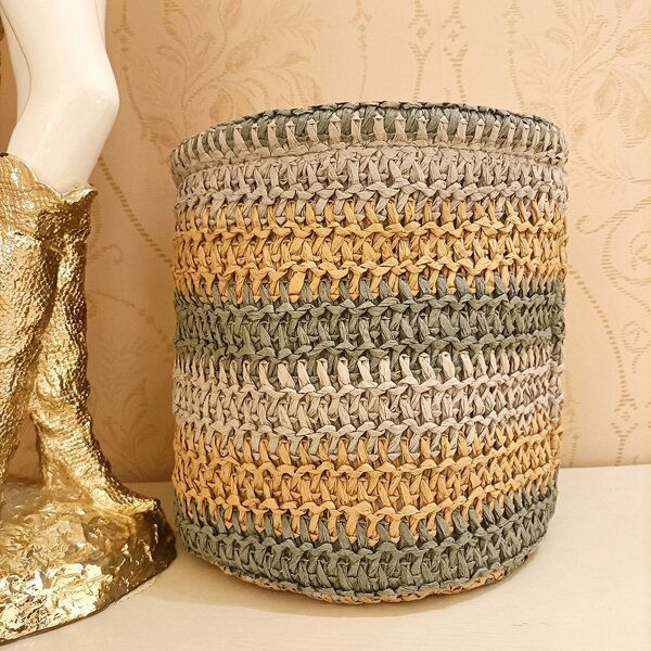 

1pc Woven Color Block Storage Basket, Multicolor