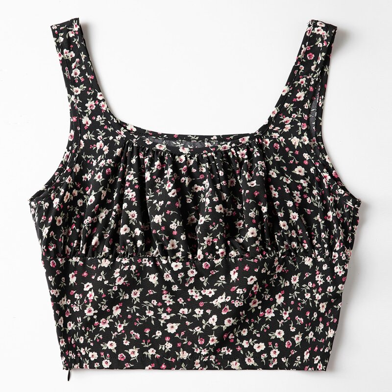 

Ditsy Floral Ruched Bust Tank Top, Black