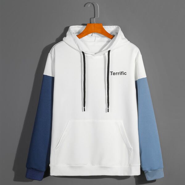 

Men Colorblock Drawstring Pocket Hoodie, White