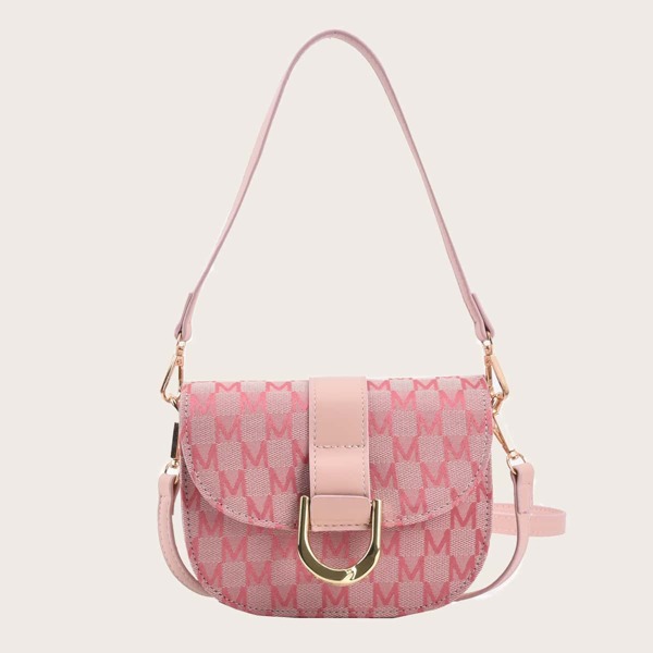 

Letter Graphic Flap Saddle Bag, Pink