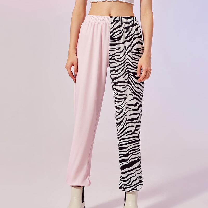 

Contrast Zebra Stripe Sweatpants, Multicolor