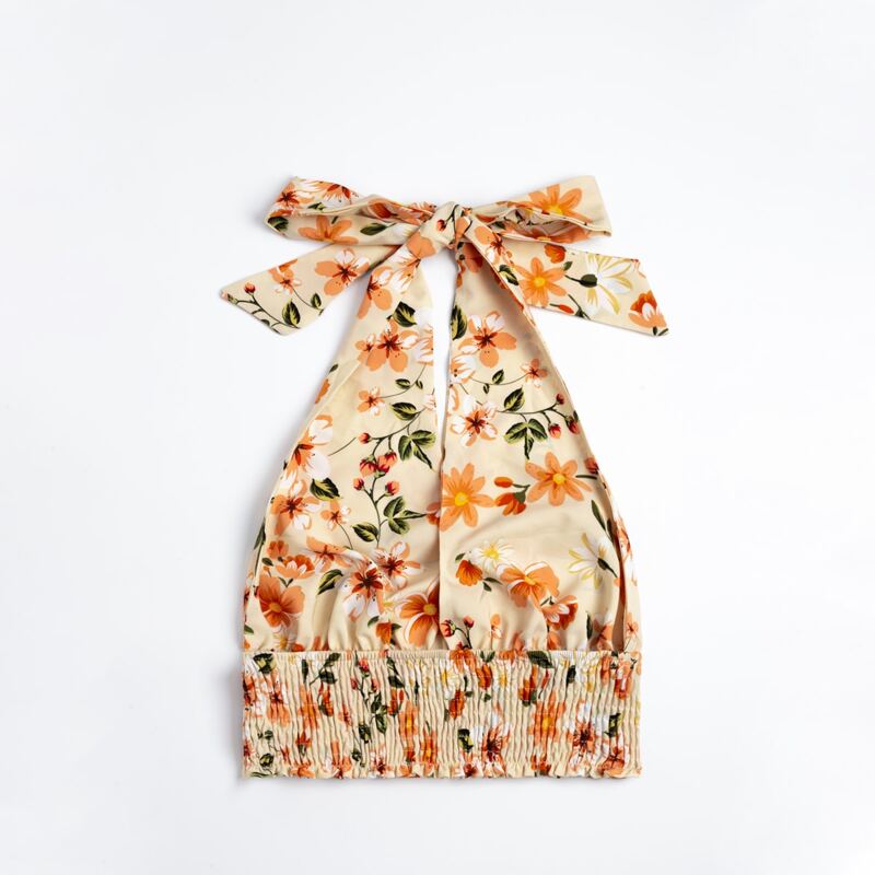 

Floral Print Shirred Knot Halter Top, Multicolor
