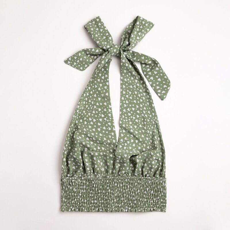 

Ditsy Floral Shirred Crop Top, Army green