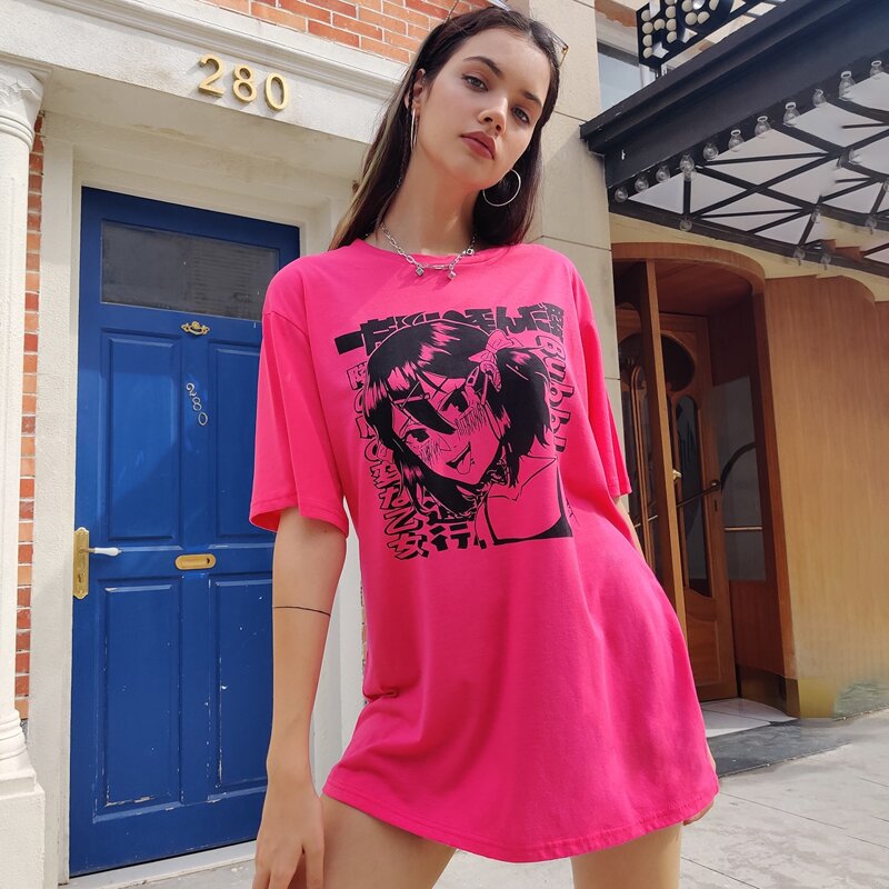 

Cartoon Figure Graphic Tee, Pink
