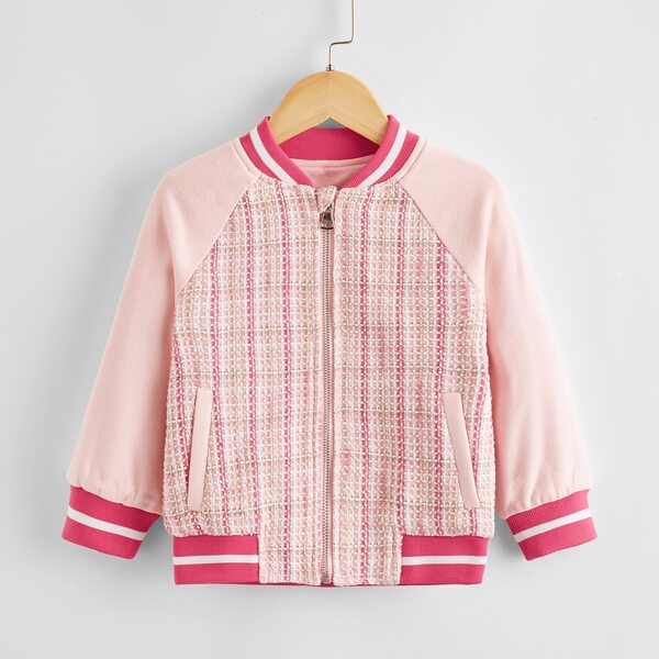 

Toddler Girls Tweed Plaid Bomber Jacket, Pink
