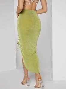 SHEIN تنورة مكشكش برباط - أخضر نعناع - مشاهدة 2