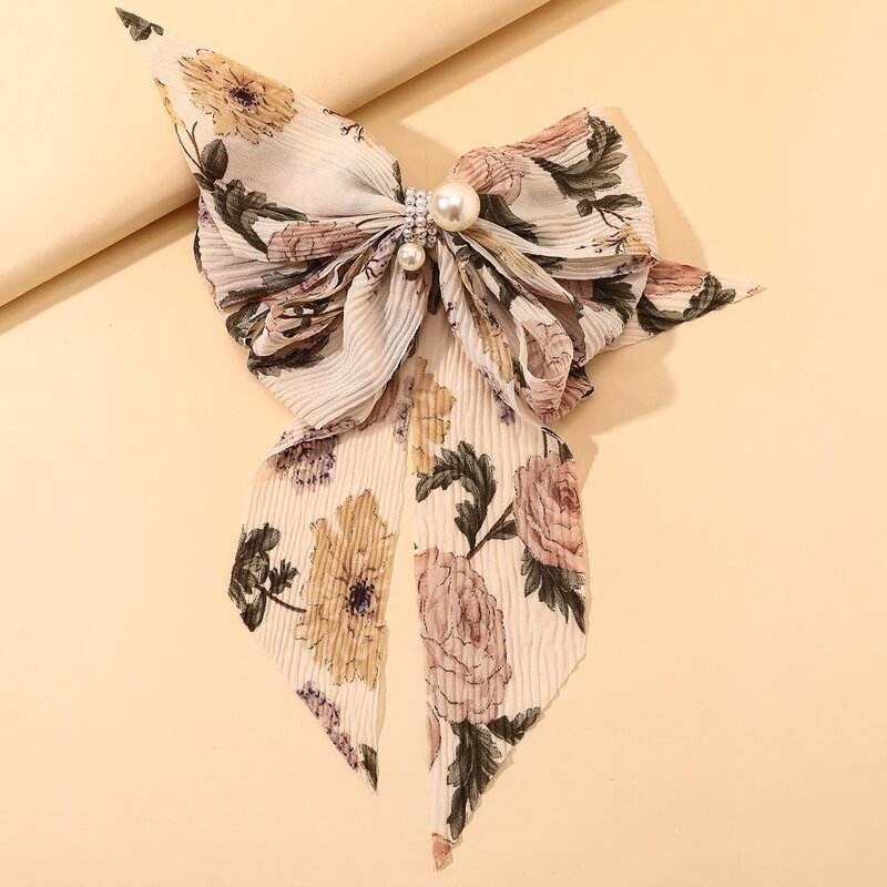 

Flower Print Bow Decor Hair Clip, Multicolor