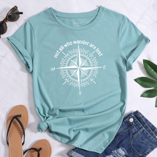 

Compass And Slogan Graphic Tee, Cadet blue