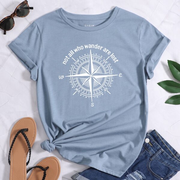 

Compass And Slogan Graphic Tee, Dusty blue