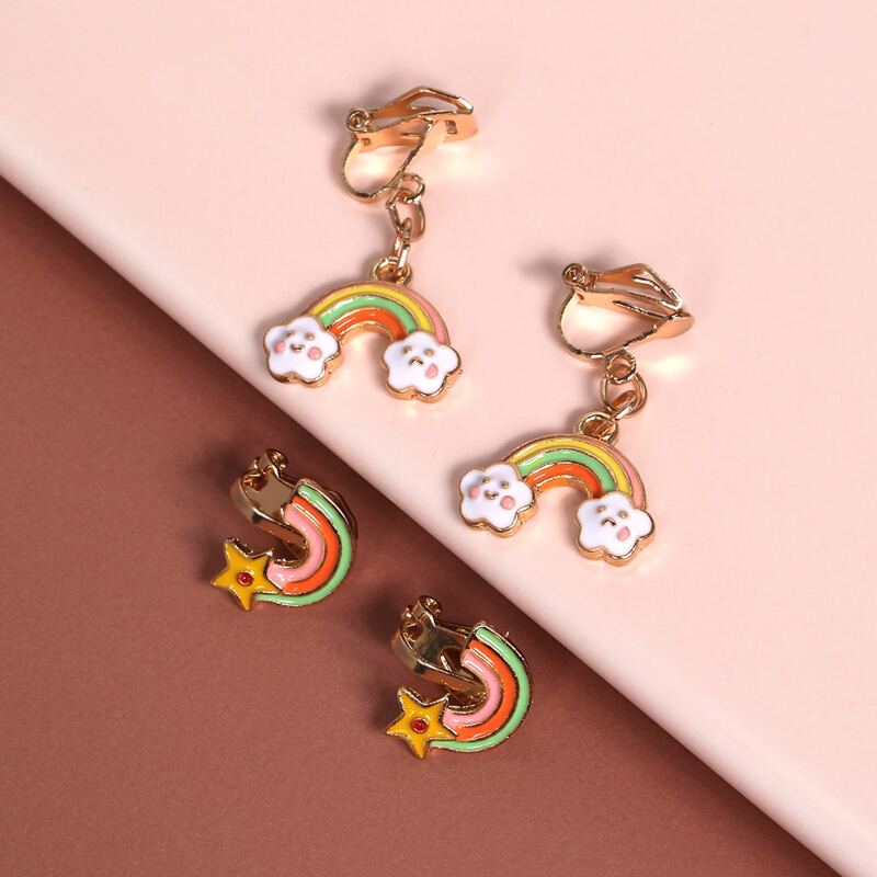 

2pairs Rainbow Design Earrings, Multicolor