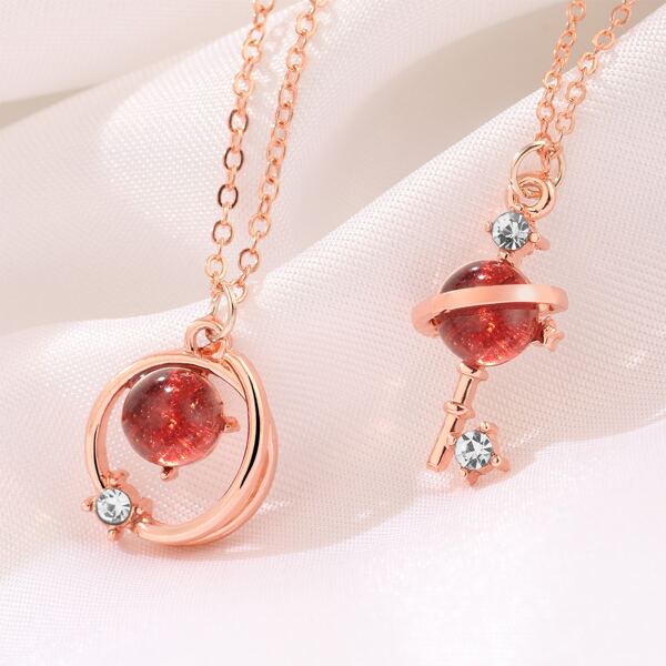

2pcs Planet Charm Necklace, Rose gold