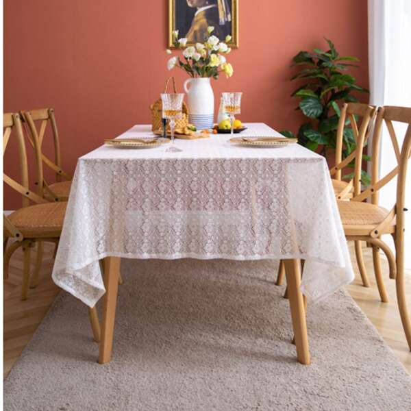 

Lace Hollow Tablecloth, White