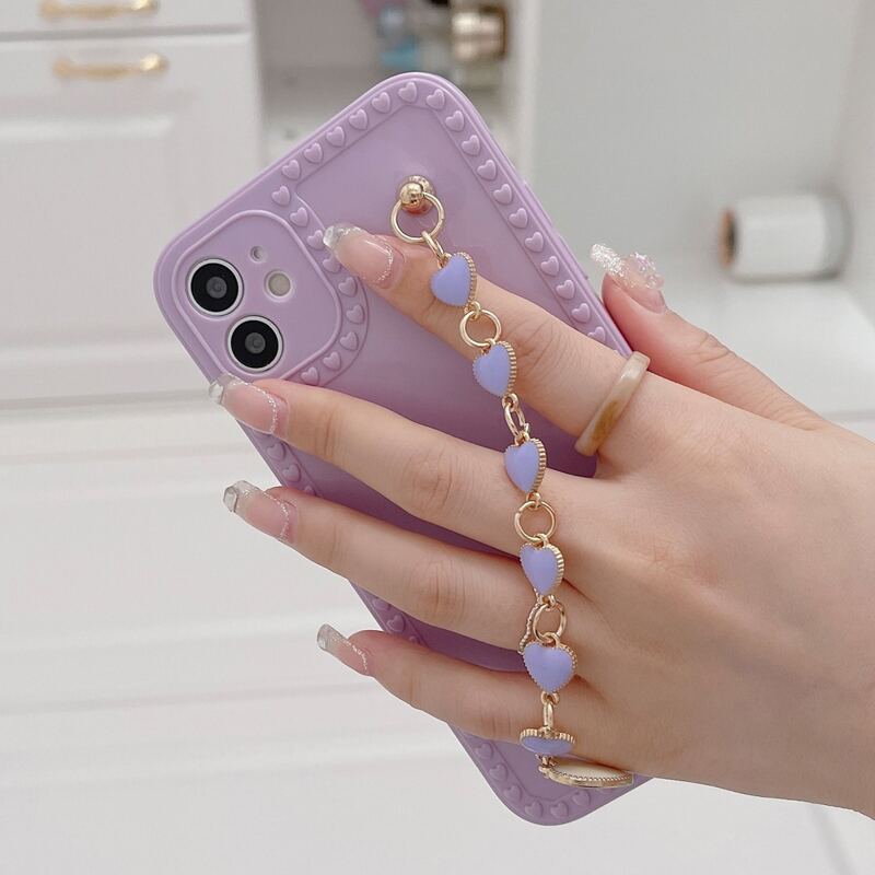

Heart Hand Strap Phone Case, Purple