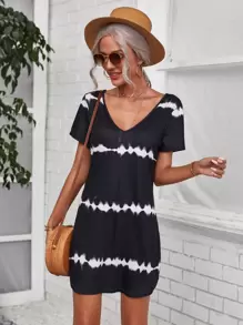 SHEIN V-neck Tie Dye Tee Dress