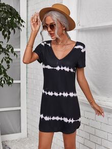 SHEIN V-neck Tie Dye Tee Dress