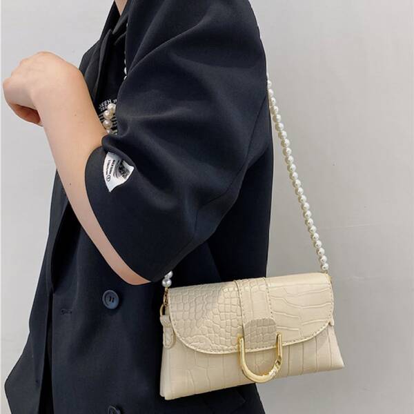 

Croc Embossed Flap Crossbody Bag, Beige