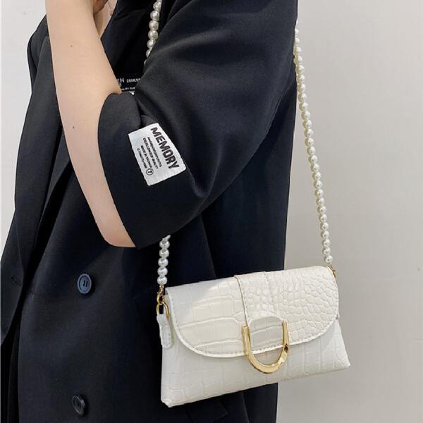 

Croc Embossed Flap Crossbody Bag, White