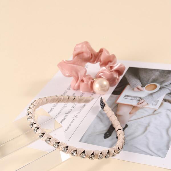 

Rhinestone Decor Headband & Scrunchie, Pink