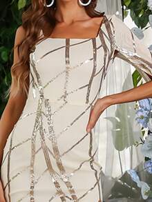 Missord Contrast Sequin Split Thigh Cape Dress