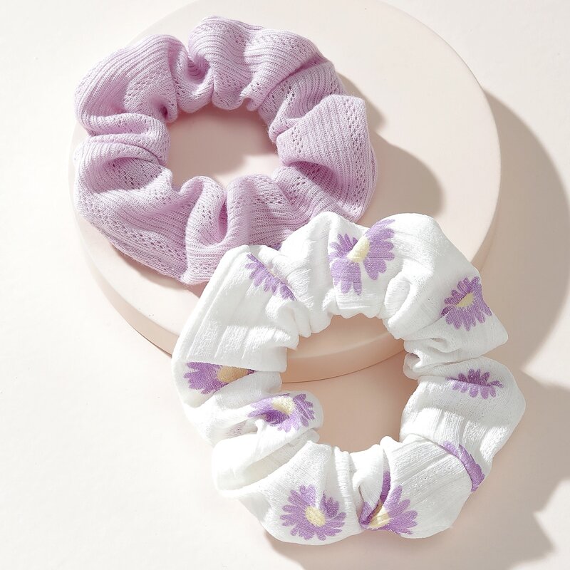 

2pcs Flower Print Scrunchie, Multicolor