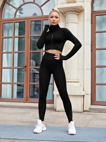 Easithlete Legging thể thao Khối Màu - màu đen - Xem 5