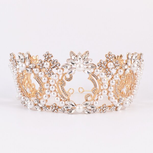 

Faux Pearl & Rhinestone Crown Design Headband, Gold