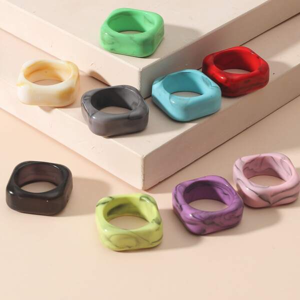 

9pcs Resin Ring, Multicolor