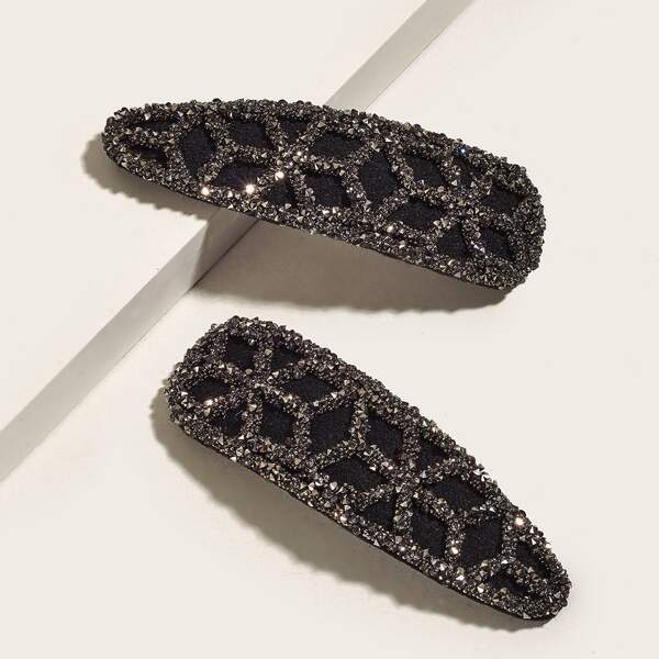 

2pcs Rhinestone Decor Hair Clip, Black