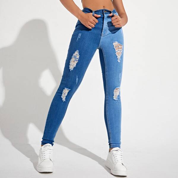 

Two Tone Ripped Skinny Jeans, Medium wash