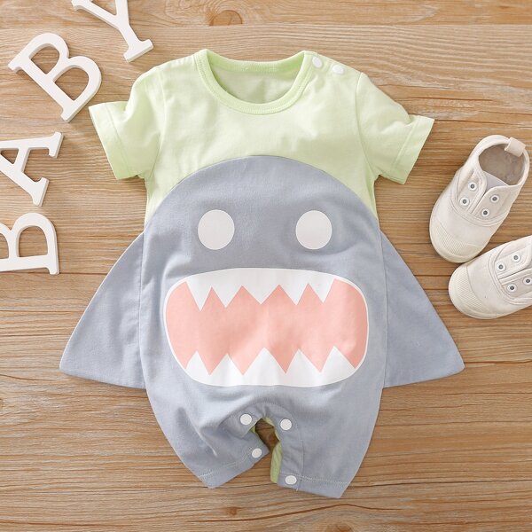 

Baby Boy Triangle Detail Cartoon Graphic Romper, Multicolor