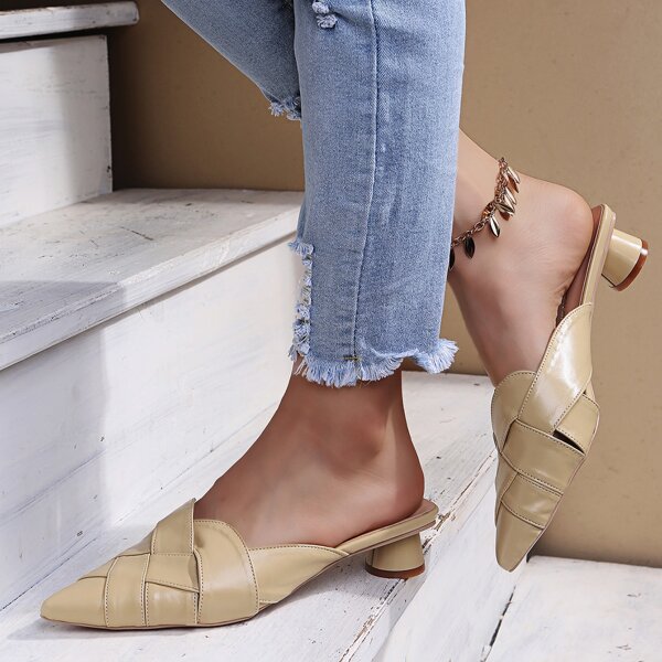 

Point Toe Braided Design Flat Mules, Yellow
