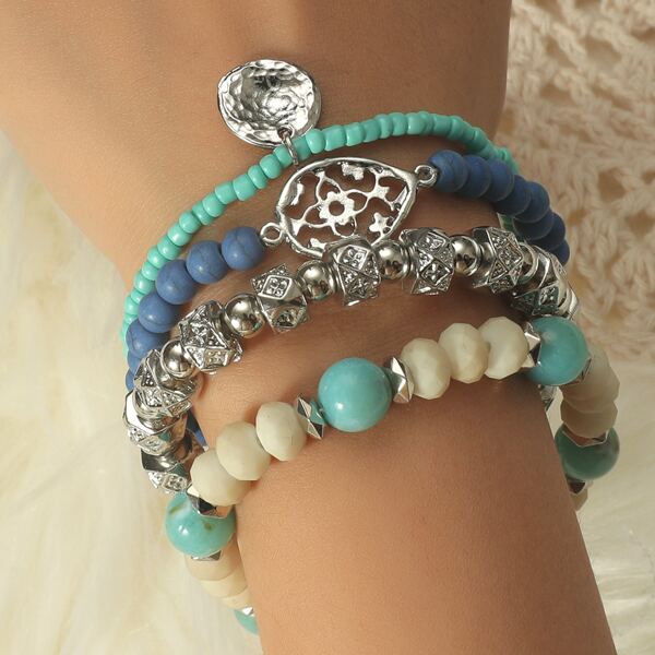

4pcs Simple Beaded Bracelet, Multicolor