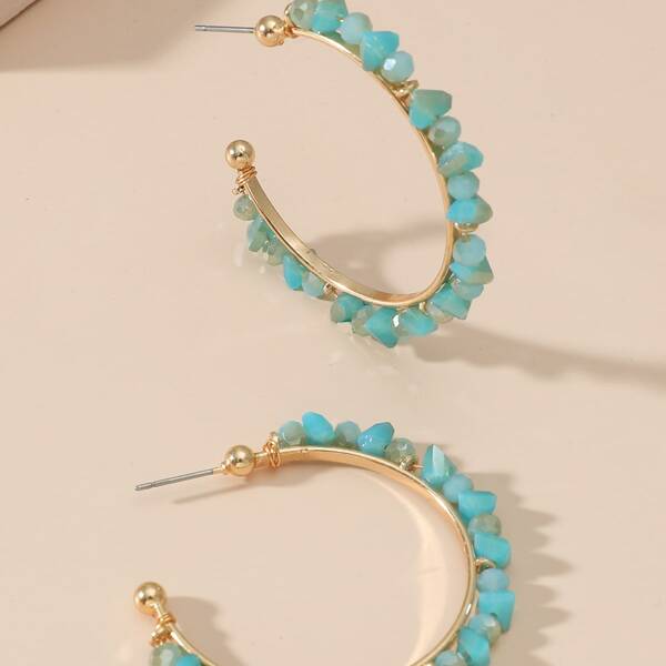 

Crystal Beaded Hoop Earrings, Baby blue