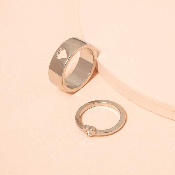 

2pcs Heart Decor Ring, Silver