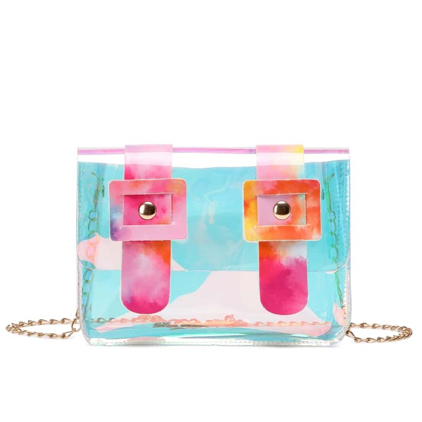 

Clear Holographic Flap Chain Bag, Multicolor