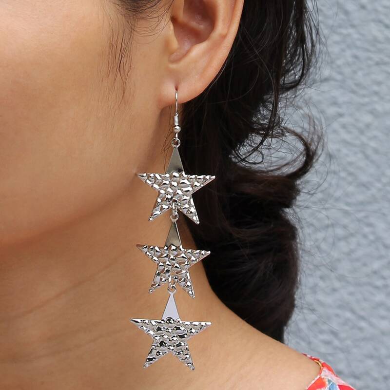 

Textured Metal Star Drop Earrings, Silver