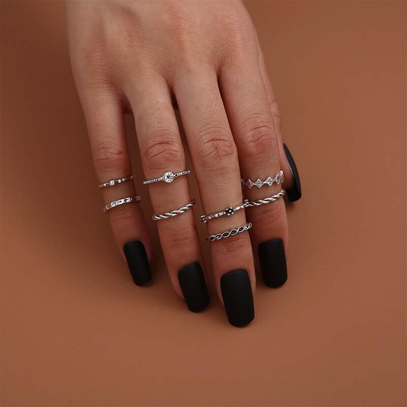 

8pcs Simple Ring, Antique silver