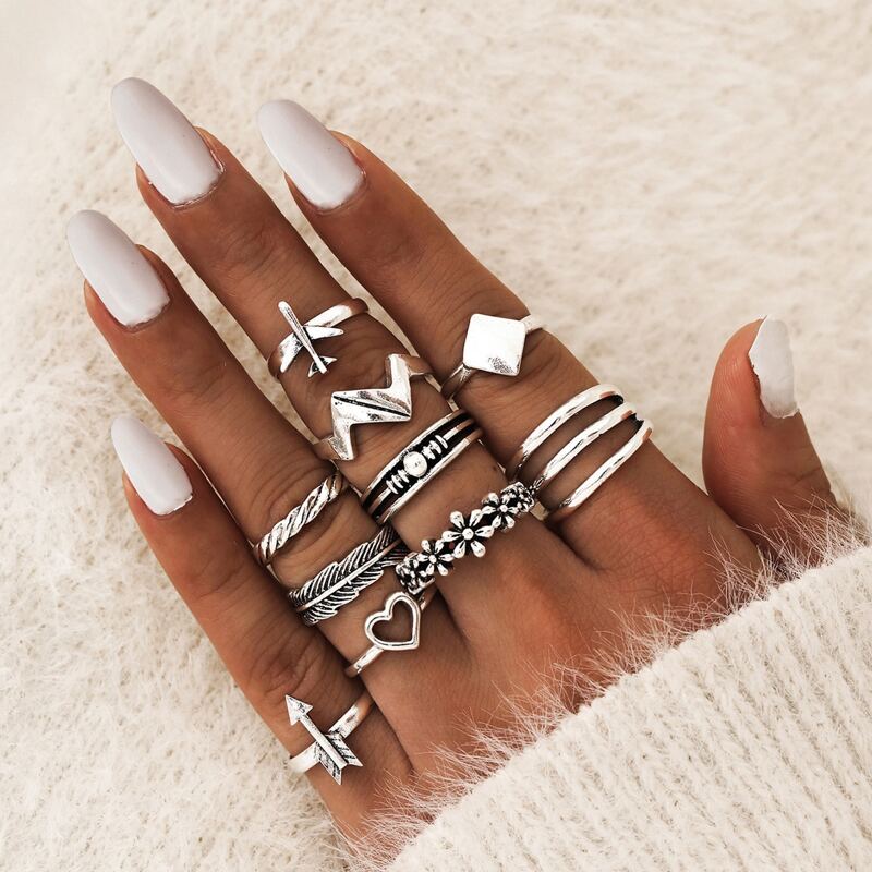 

10pcs Flower & Plane Ring, Antique silver