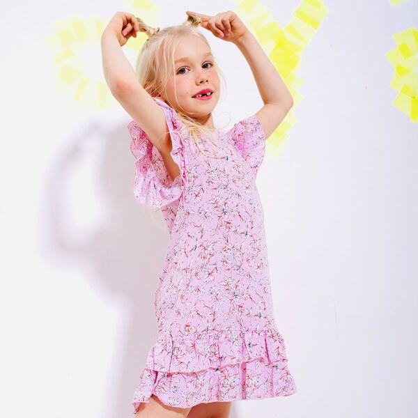 

Toddler Girls Allover Floral Print Ruffle Armhole Smock Dress, Multicolor