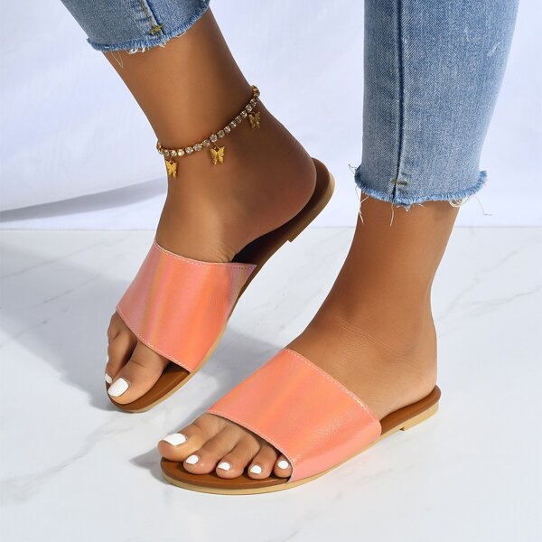 

Holographic Open Toe Slide Sandals, Orange