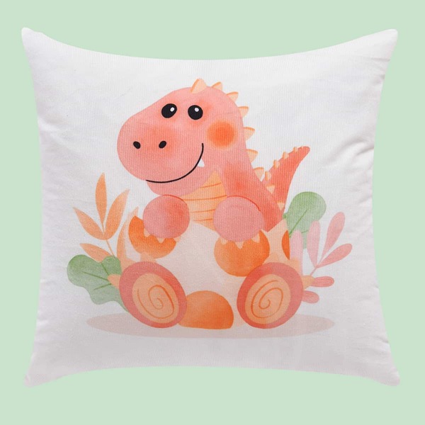 

Kids Dinosaur Print Cushion Cover Without Filler, White