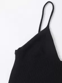 INAWLY 素色羅紋針織吊帶上衣 - 黑色 - 查看 3