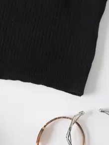 INAWLY 素色羅紋針織吊帶上衣 - 黑色 - 查看 4